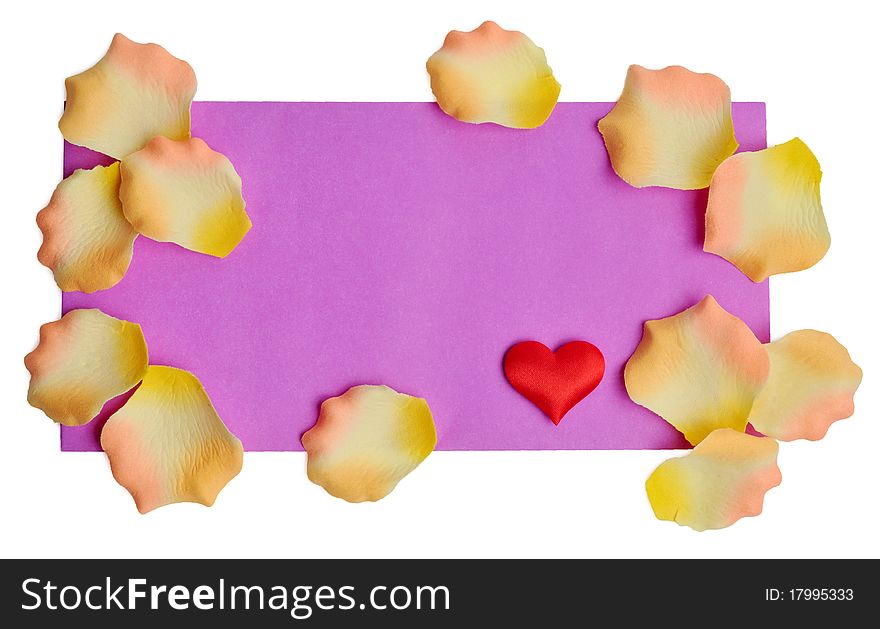 Valentine Note Card with heart and petal