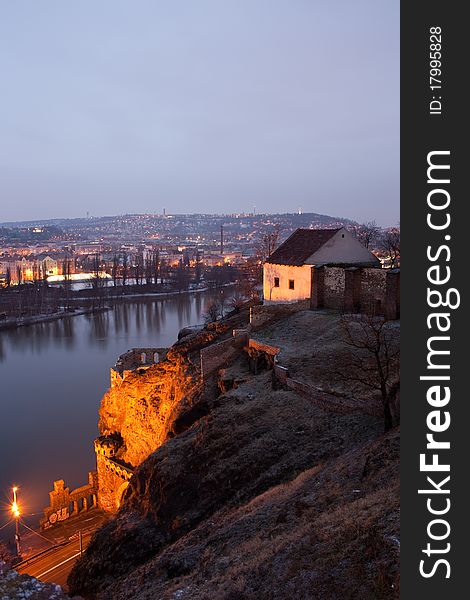 View from Vysehrad castle at night