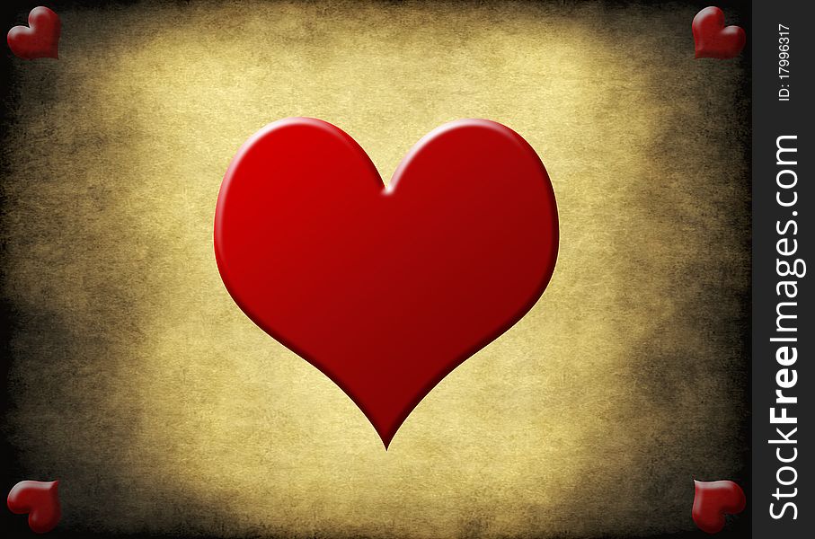 Grunge hearts on antique textured background. Grunge hearts on antique textured background