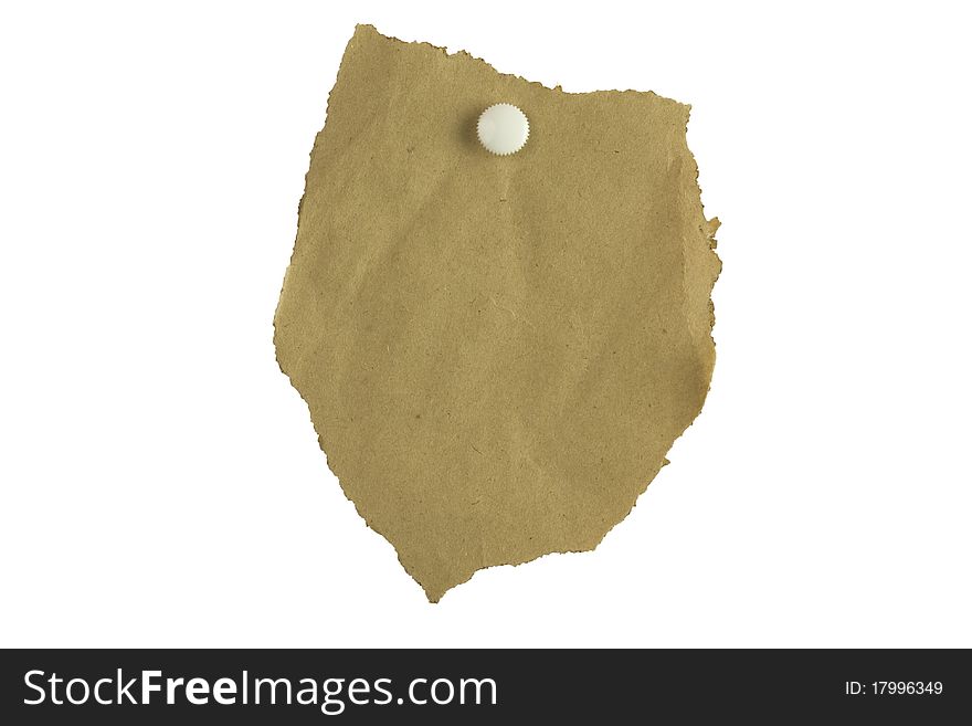 Old brown note paper on pure white background. Old brown note paper on pure white background