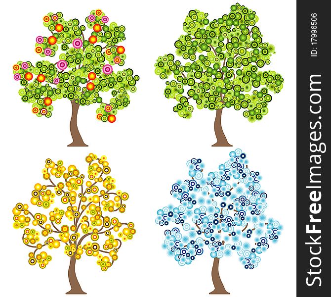 Illustration of four seasons trees