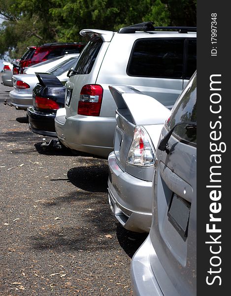 Close up of parking cars in the picnic area