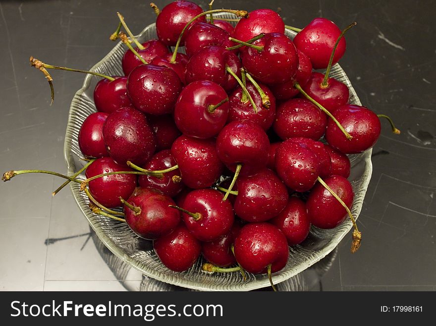 Bowl of freshly washed cherries. Bowl of freshly washed cherries