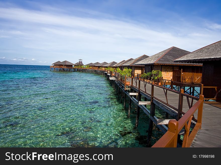 The beautiful marine life with floating resort in Mabul Island. The beautiful marine life with floating resort in Mabul Island