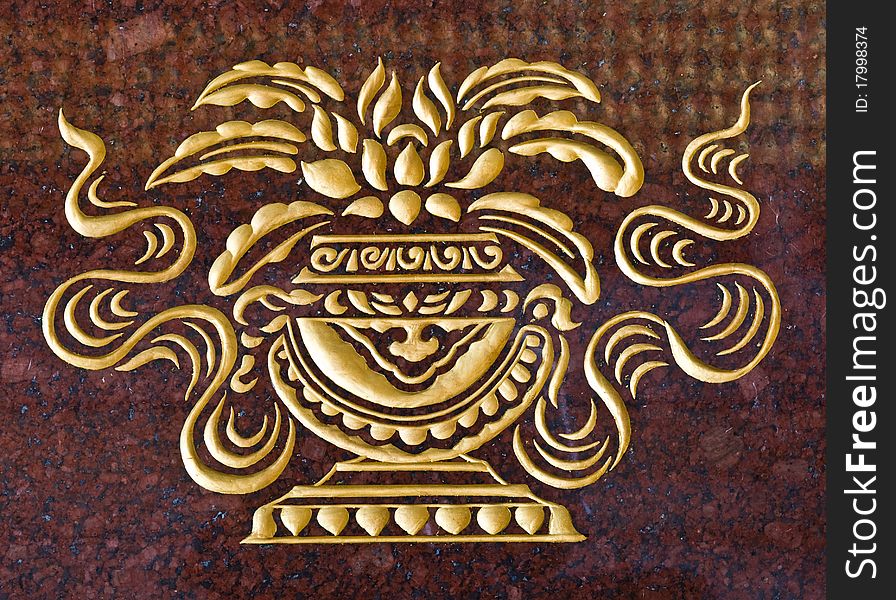 Marble carve gold paint in temple wall at Wat-Leng-Noei-Yi2 , Bang-Bua-Thong, Nonthaburi, Thailand. Marble carve gold paint in temple wall at Wat-Leng-Noei-Yi2 , Bang-Bua-Thong, Nonthaburi, Thailand