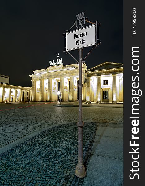 Pariser platz and brandenburger gate in berlin, germany, at night. Pariser platz and brandenburger gate in berlin, germany, at night