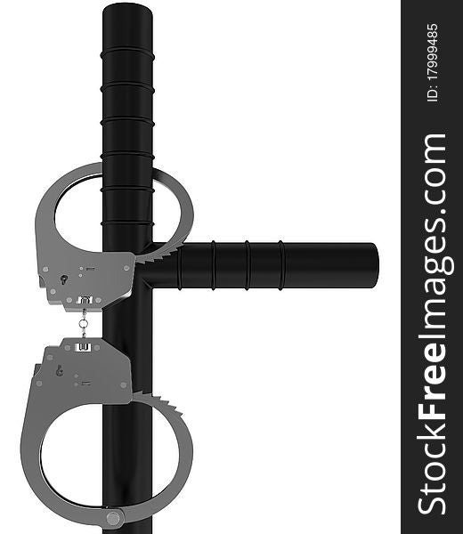 Steel police handcuffs for detention of the criminal isolated on a white background