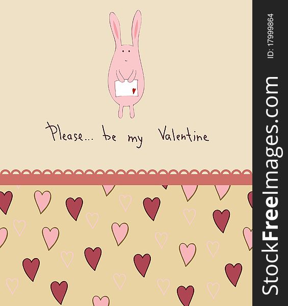 Valentine card with funny bunny