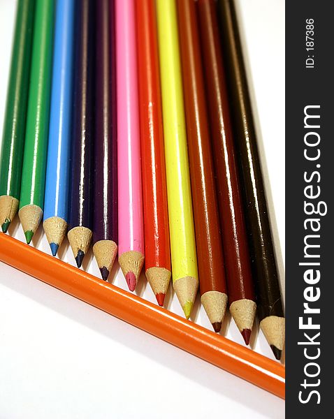 Colored pencils, diagonal, background white