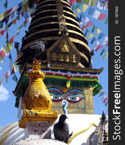 The eyes of the Buda, the symbol on Nepal. Temple in Bhaktapur. The eyes of the Buda, the symbol on Nepal. Temple in Bhaktapur