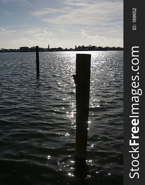 Mooring posts with back light. Mooring posts with back light