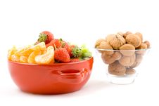 Kiwi, Strawberry And Mandarine, Tangerine With Mixed Nuts Royalty Free Stock Photo Kiwi, Strawberry And Mandarine, Tangerine With Mixed Nuts Royalty Free Stock Photo
