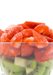 Red And Green, Strawberry With Kiwi In Transparent Bowl Royalty Free Stock Image