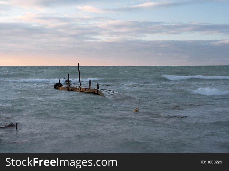 Submerged wooden pierce at the seacoast near Tallinn