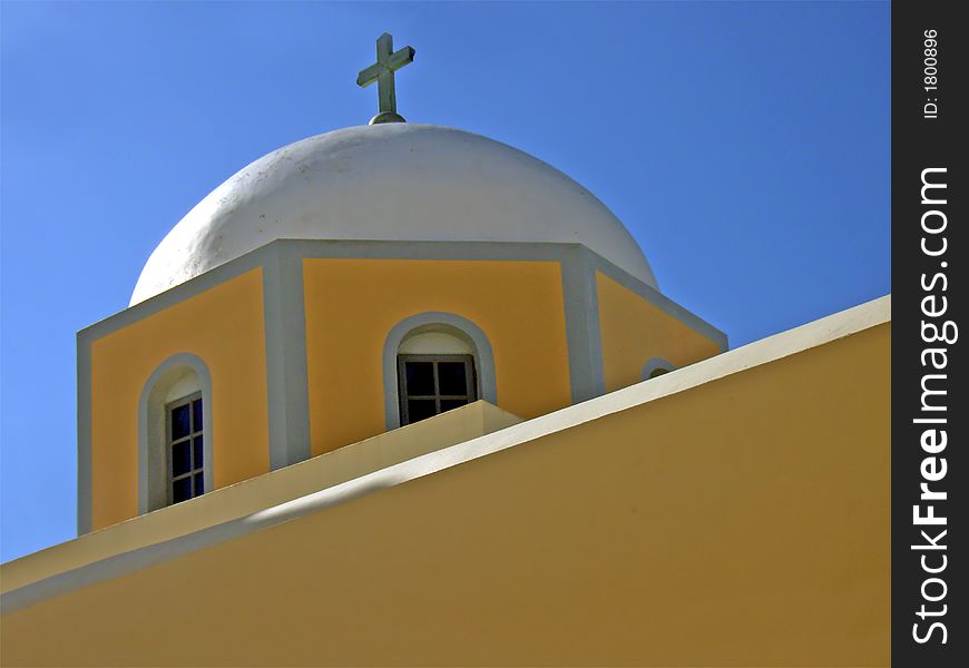 Dome of a typical greek church in Santorini (Greece). Dome of a typical greek church in Santorini (Greece)