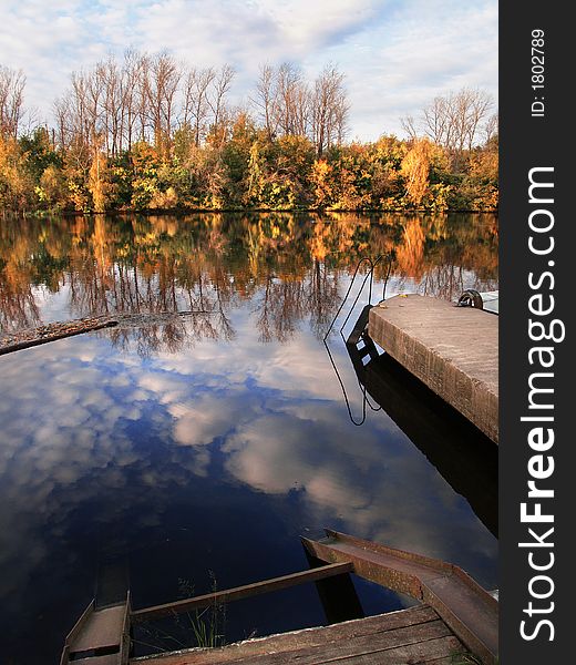 Autumn view about old river mooring. Autumn view about old river mooring