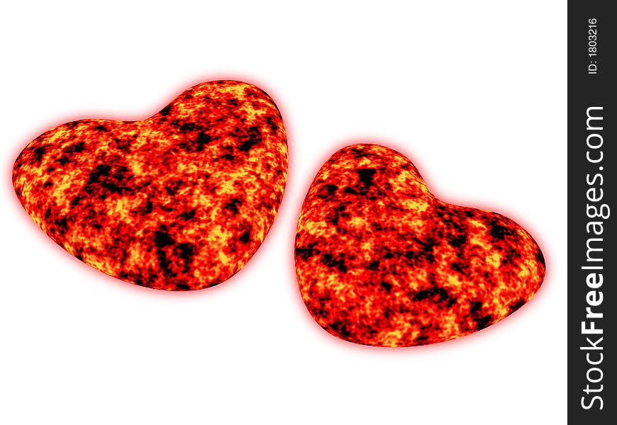 Two decaying hearts - isolated on a white background. Two decaying hearts - isolated on a white background