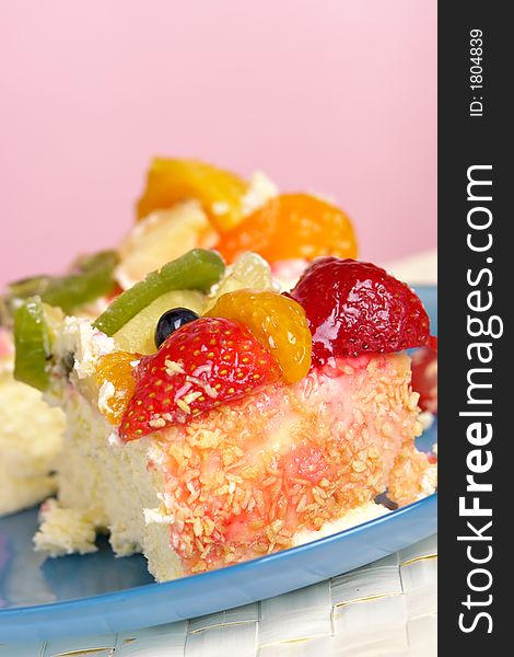 Two slices of fruit cheesecake. Two slices of fruit cheesecake