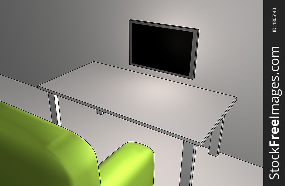 Illustration of Chair, Table and Display. Illustration of Chair, Table and Display