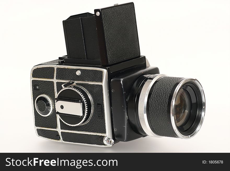 Picture of a medium format camera with lens.
For everybody who wants to know the model: ItÂ´s my Rolleiflex SL 66 with fitted Carl Zeiss Sonnar 150mm f4 lens from the 60's.