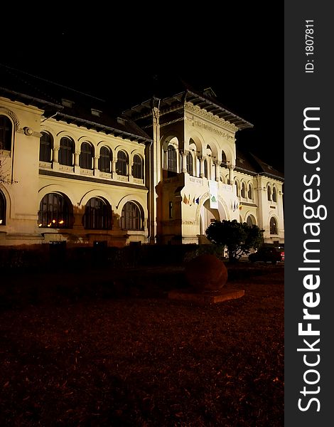 Museum building in night in Bucharest - Romania