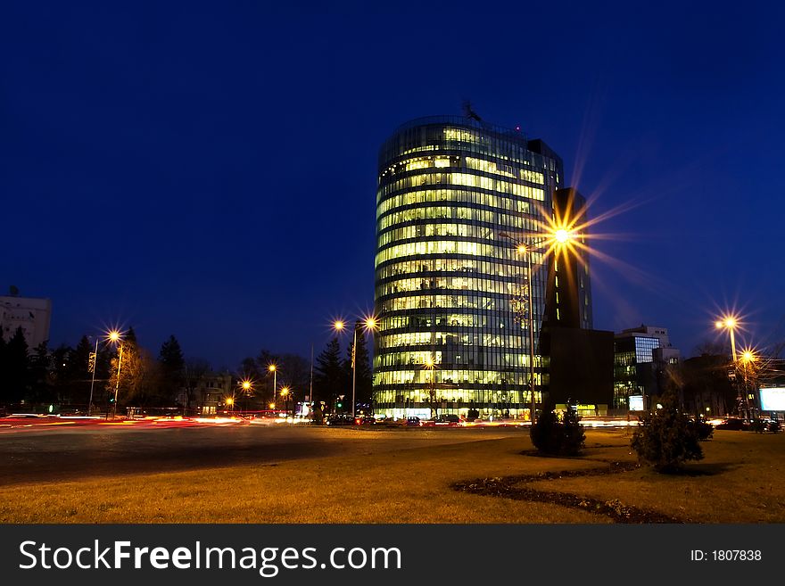 Business lighted building in Bucharest - Romania. Business lighted building in Bucharest - Romania