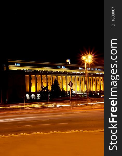 Romanian government building in the night