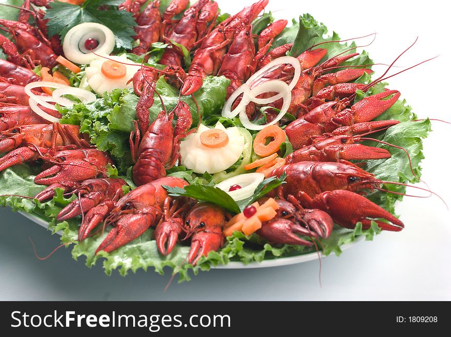 Red lobsters in a plate