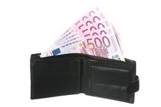 Five-hundredth Euro Banknotes In Leather Wallet Royalty Free Stock Photography