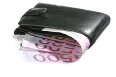 Five-hundredth Euro Banknotes In Leather Wallet Royalty Free Stock Photography Five-hundredth Euro Banknotes In Leather Wallet Royalty Free Stock Photography