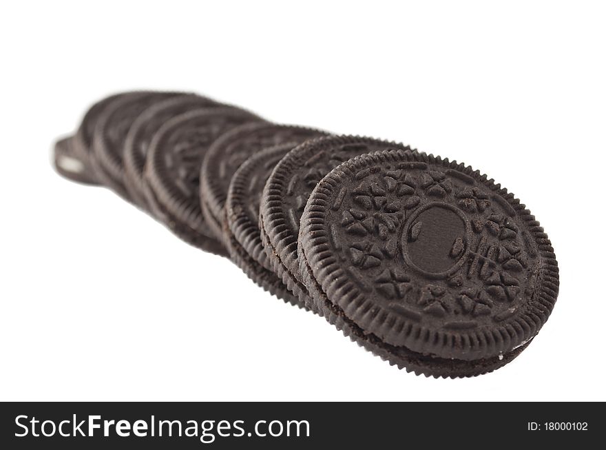 Chocolate cookies on a white background