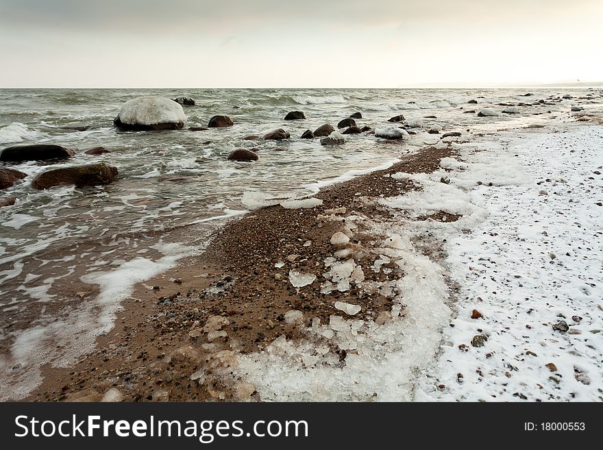 Winter landscape beach, cold winter. Winter landscape beach, cold winter