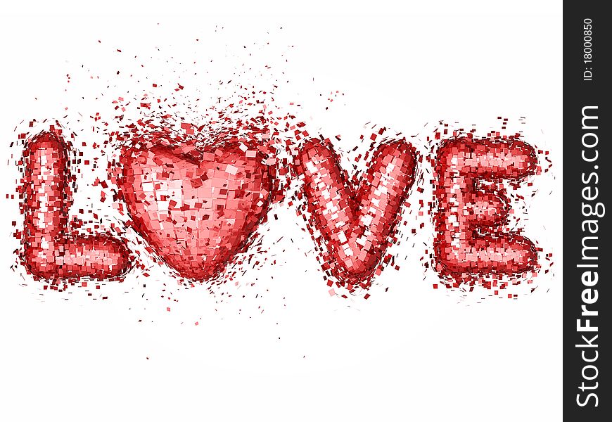 Love and heart exploding, over white background. Love and heart exploding, over white background