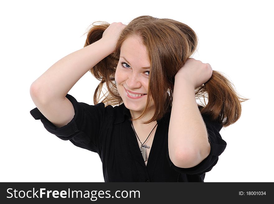 Portrait of a beautiful teenager on a white background