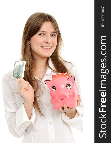 Woman With A Piggybank