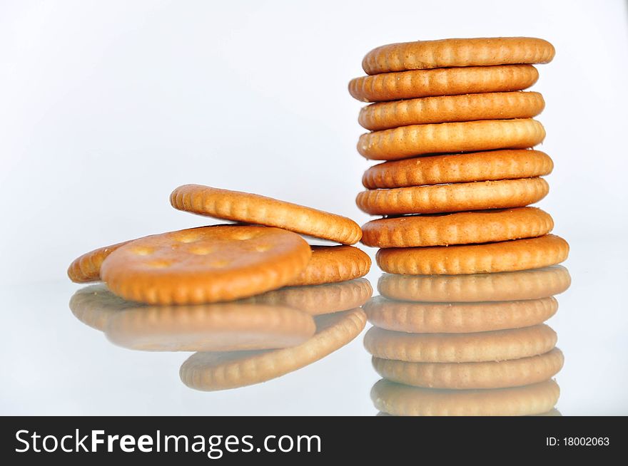 Group of crackers cookies isolated on white background