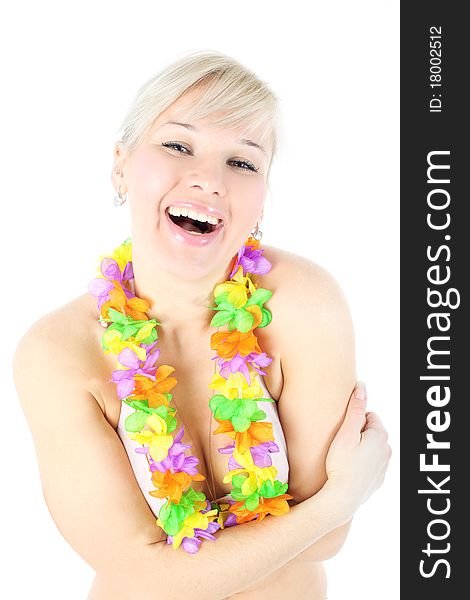 Smiling girl in hawaiian flower