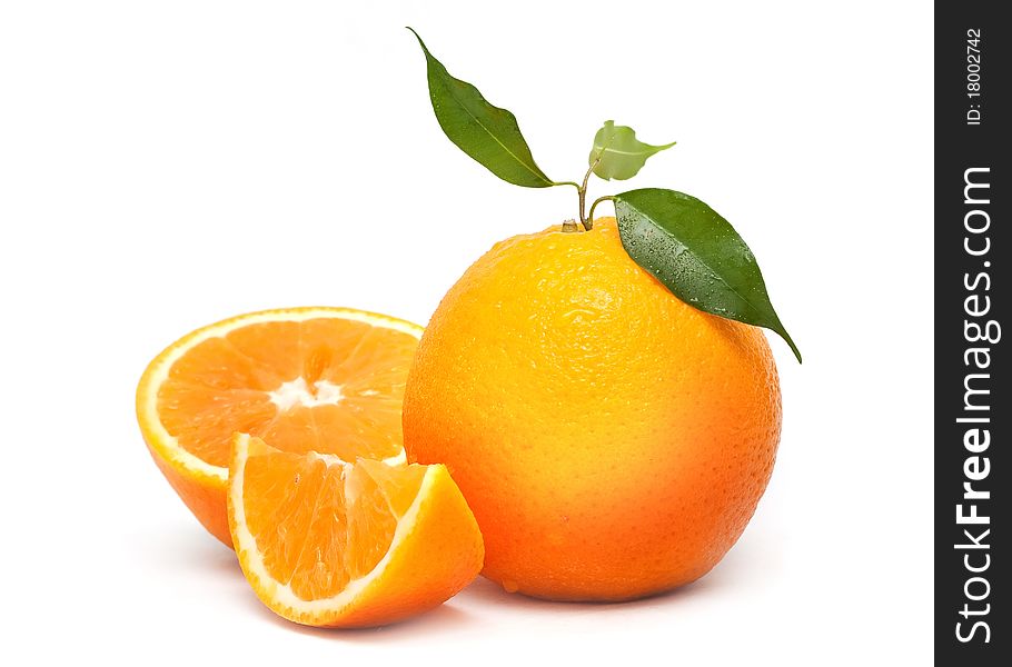 Large ripe oranges isolated on white background