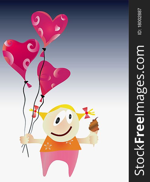 Girl with Valentine day balloons.