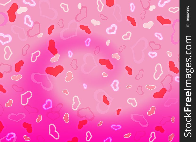 Heart background on a pink background