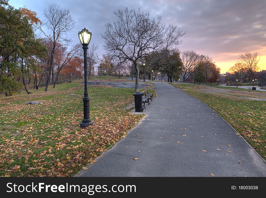 Sunrise in Central Park, New York City on the upper East side