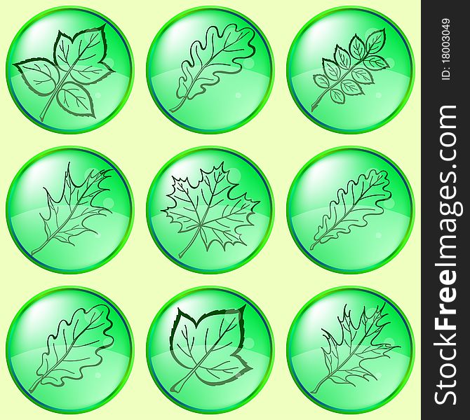 Leaves buttons, green, set. Leaves buttons, green, set