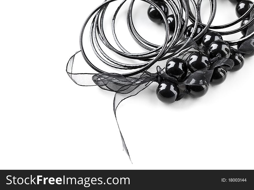 Beautiful string of beads, necklace isolated on white