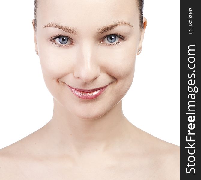 Attractive smiling woman portrait on white background