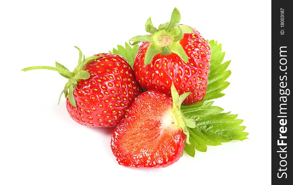 Fresh ripe strawberry on white background - close up