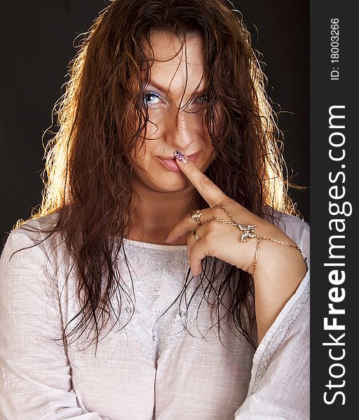 Girl with wet brown hair