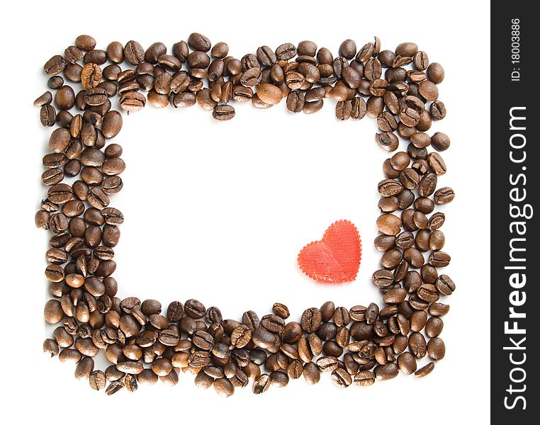 Coffee frame with heart, is isolated on a white background. Coffee frame with heart, is isolated on a white background