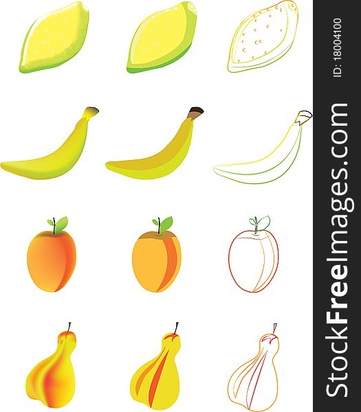 Four yellow fruit.Illustration.Vector.