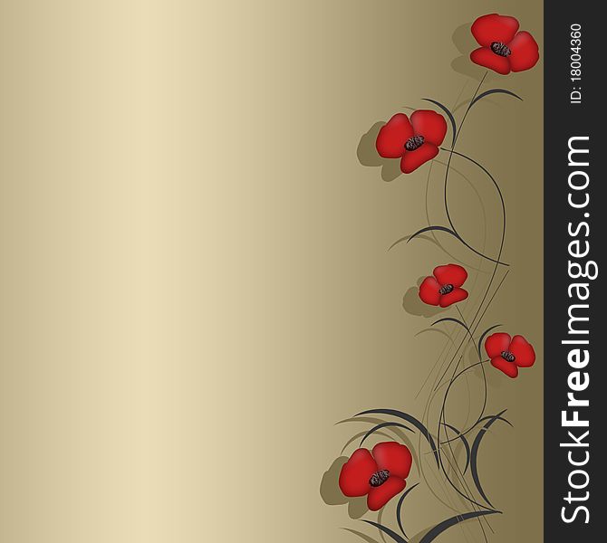 Pattern of red flowers on golden background. Pattern of red flowers on golden background