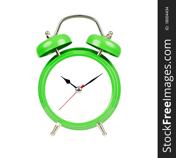 Classic Alarm Clock. Isolated, Green On White.